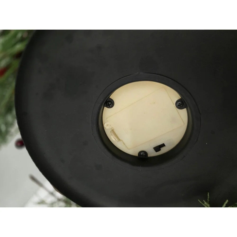 Black Metal Christmas Lantern LED Flameless Candle Evergreen Berry